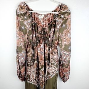 NURTURE Metallic Earth Tone Long Sleeve Boho Dress